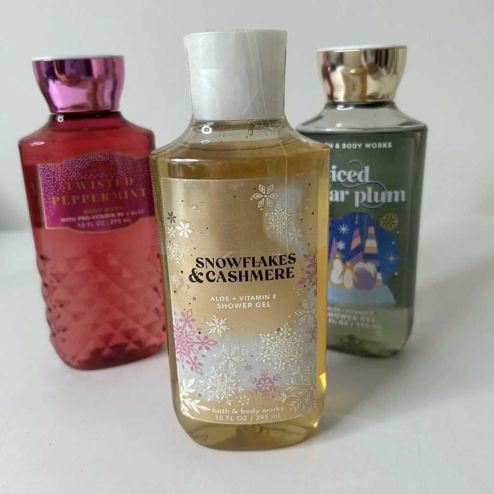 Bath & Body Works Christmas Shower Gel Peppermint Cashmere Sugar Plum Lot Of 3